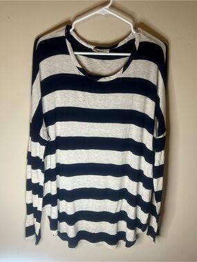 Peach Love California- Striped Navy and White Long Sleeve Women's Top